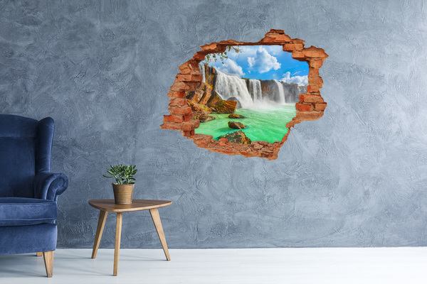 3D wall hole wallpaper Waterfalls in a tropical paradise