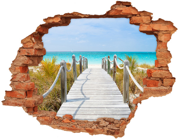Hole in the wall decal Tropical beach with a wooden pier