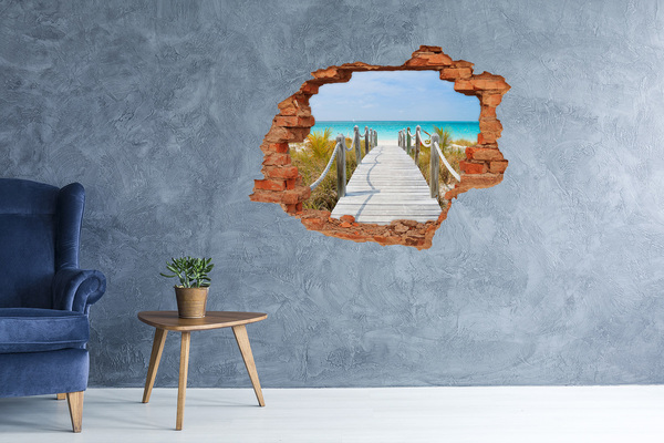 Hole in the wall decal Tropical beach with a wooden pier