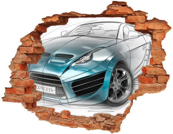 3D wall hole wallpaper Sketch of the car