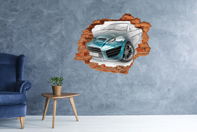 3D wall hole wallpaper Sports car in a hole in the wall