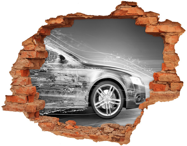 Hole in the wall sticker A car is moving through a wall