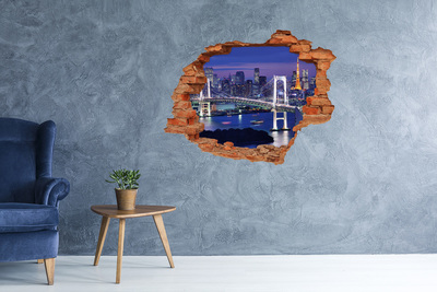 3D wall hole The bridge in the night light