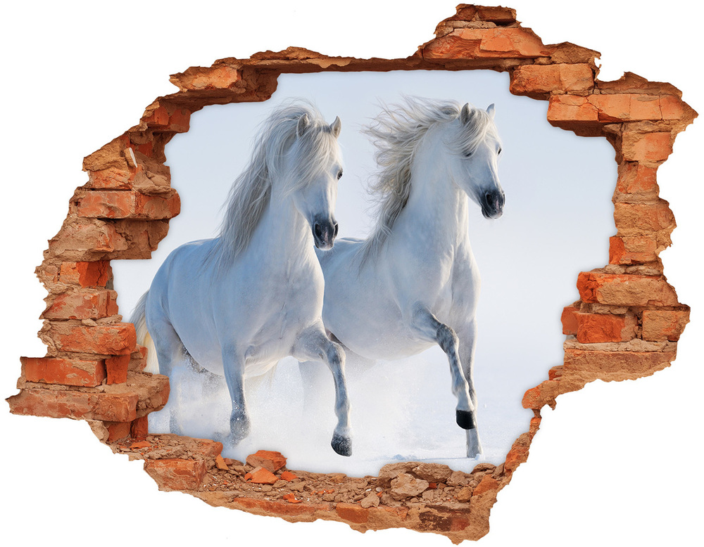 Hole wall sticker Two horses in the snow