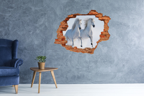 Hole wall sticker White horses on the run