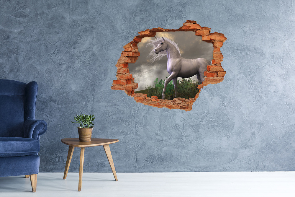 Hole wall sticker Gray unicorn