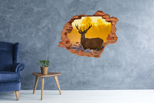 3D wall hole wallpaper Deer in golden light