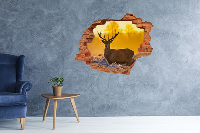 3D wall hole wallpaper Deer sunrise