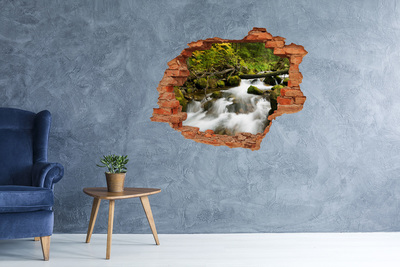 3D wall hole wallpaper Green stream in the forest