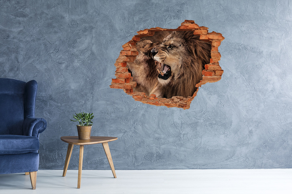 Hole in the wall decal Roaring lions