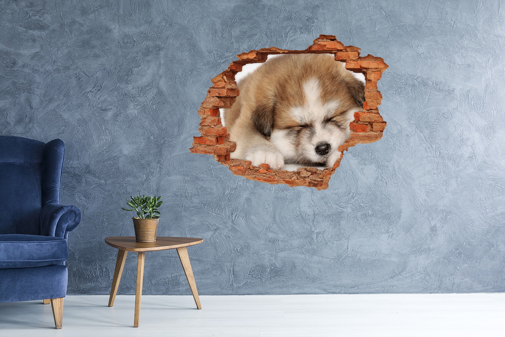 Hole in the wall sticker Akita puppy