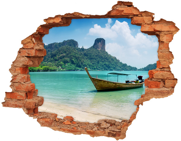 Hole in the wall decal Paradise beach with a boat