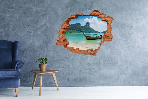Hole in the wall decal Paradise beach with a boat