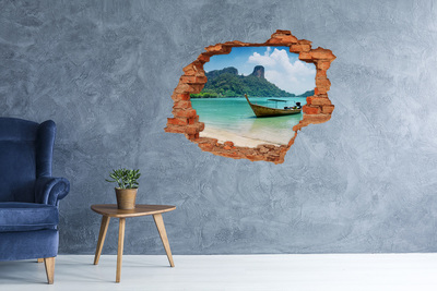 Hole in the wall decal Paradise beach with a boat