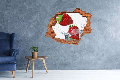 3D wall hole wallpaper Juicy strawberries in water