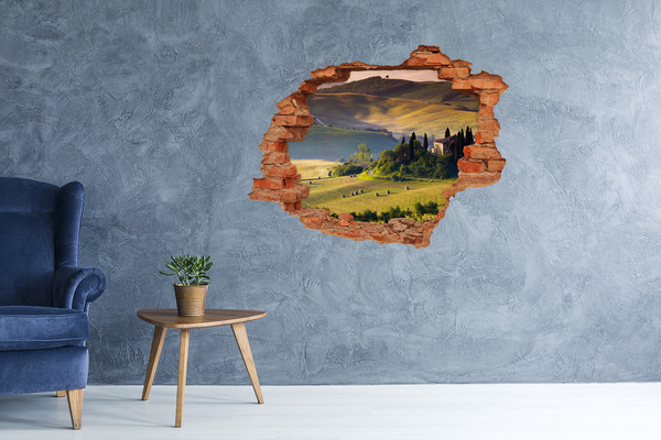 3D wall hole wallpaper The idyllic landscape of Tuscany