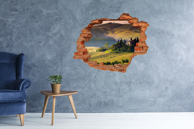 3D wall hole wallpaper The idyllic landscape of Tuscany