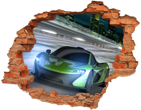3D wall hole wallpaper Sports car in action