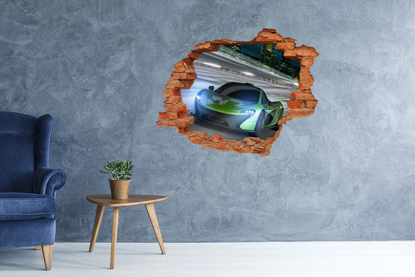 3D wall hole wallpaper Sports car in action