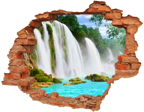 3D wall hole wallpaper Waterfalls in Paradise