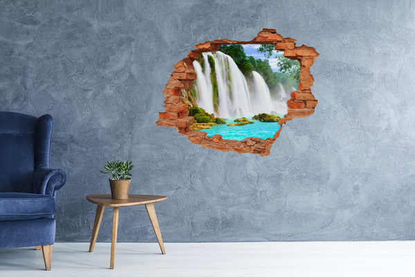 3D wall hole wallpaper Waterfalls in Paradise