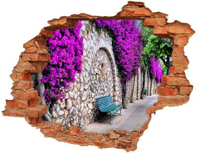 Hole wall sticker Flower alley in the stone wall