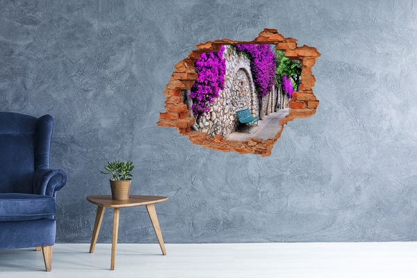 Hole wall sticker Flower alley in the stone wall