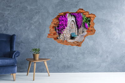 Hole wall sticker Flower alley in the stone wall