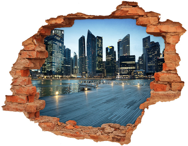 Hole in the wall sticker View of the city at night