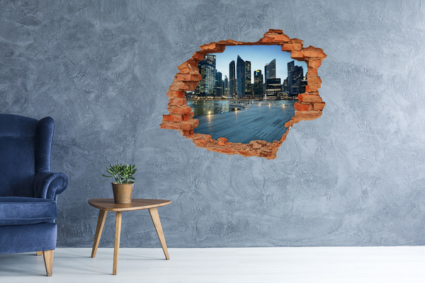 Hole in the wall sticker View of the city at night