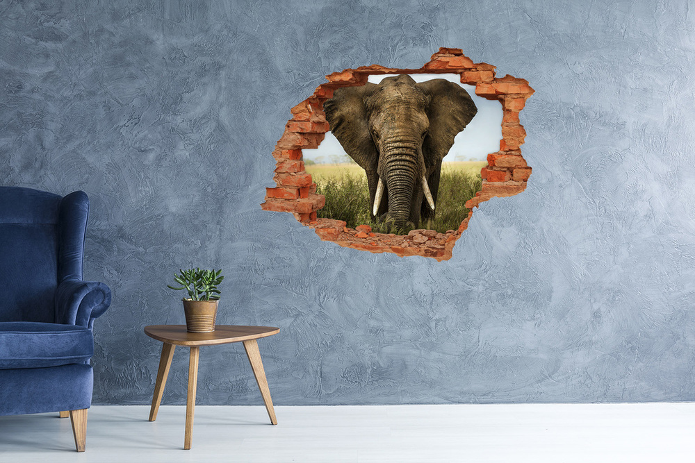 Hole wall sticker Elephant in the savanna