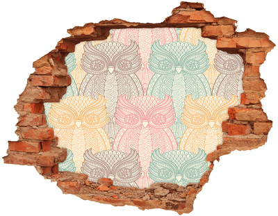 Hole in the wall decal Winged owls against a stone background