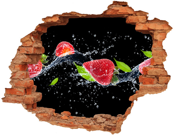 3D wall hole Strawberries and water