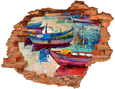 3D wall hole Picturesque boats on the water