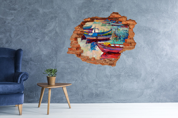 3D wall hole Picturesque boats on the water