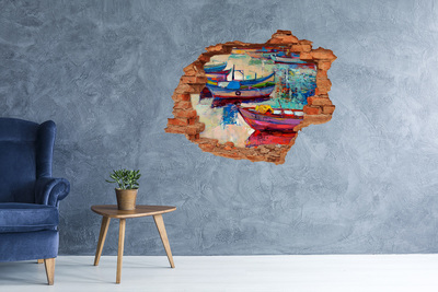 3D wall hole Picturesque boats on the water