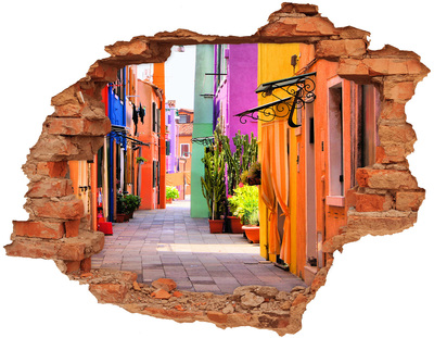 3D wall hole wallpaper Colorful streets