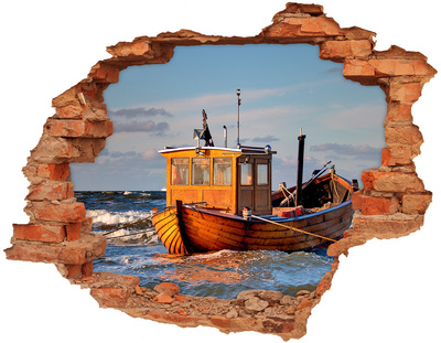 Hole wall sticker A bay with a fishing boat