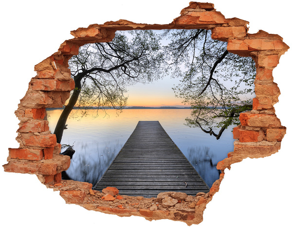 Hole in the wall decal Sunset over the lake
