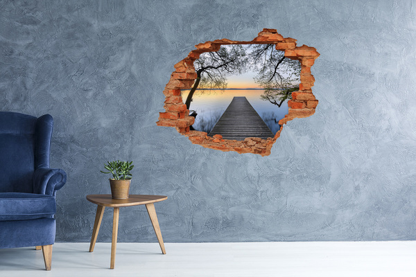 Hole in the wall decal Sunset over the lake
