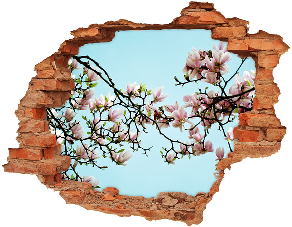 Hole wall sticker Spring magnolias in a blue sky