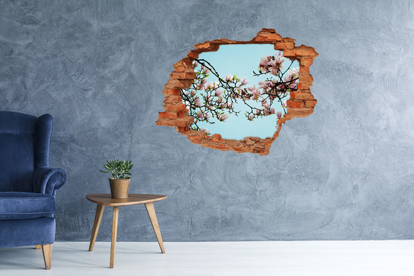 Hole wall sticker Spring magnolias in a blue sky