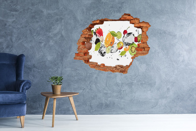 Hole wall sticker Fruit cocktail in a waterfall