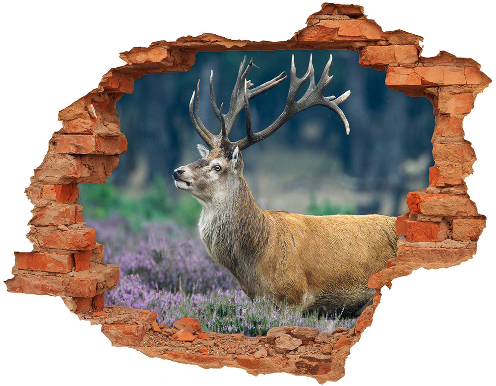 Hole in the wall sticker Deer among lavender