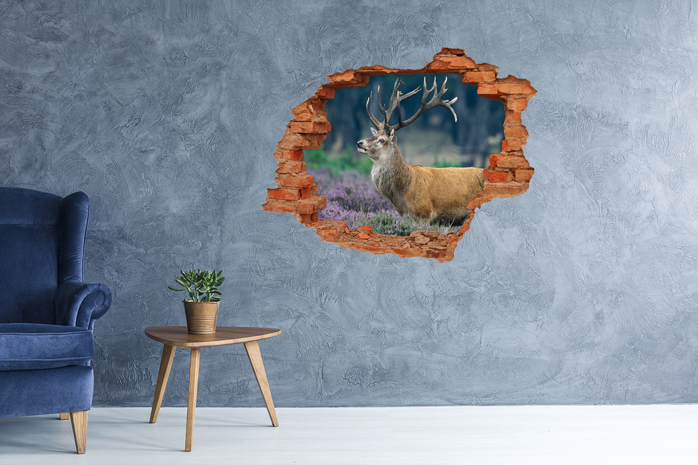 Hole in the wall sticker Deer among lavender