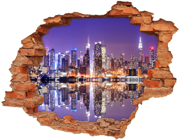 3D wall hole wallpaper New York at night