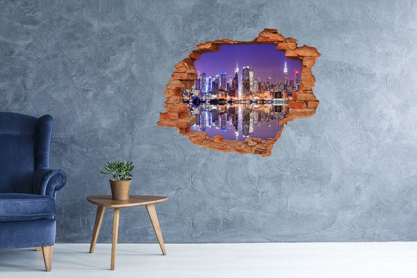 3D wall hole wallpaper New York at night