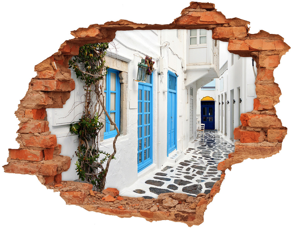 3D wall hole wallpaper Greek streets