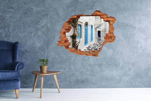 3D wall hole wallpaper The charming streets of Greece