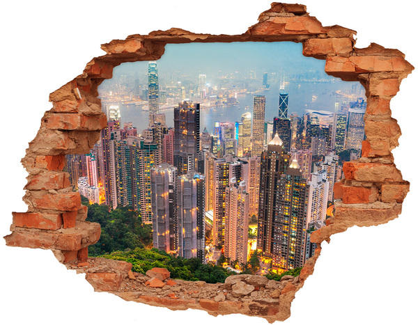 Hole in the wall decal View of Hong Kong at night